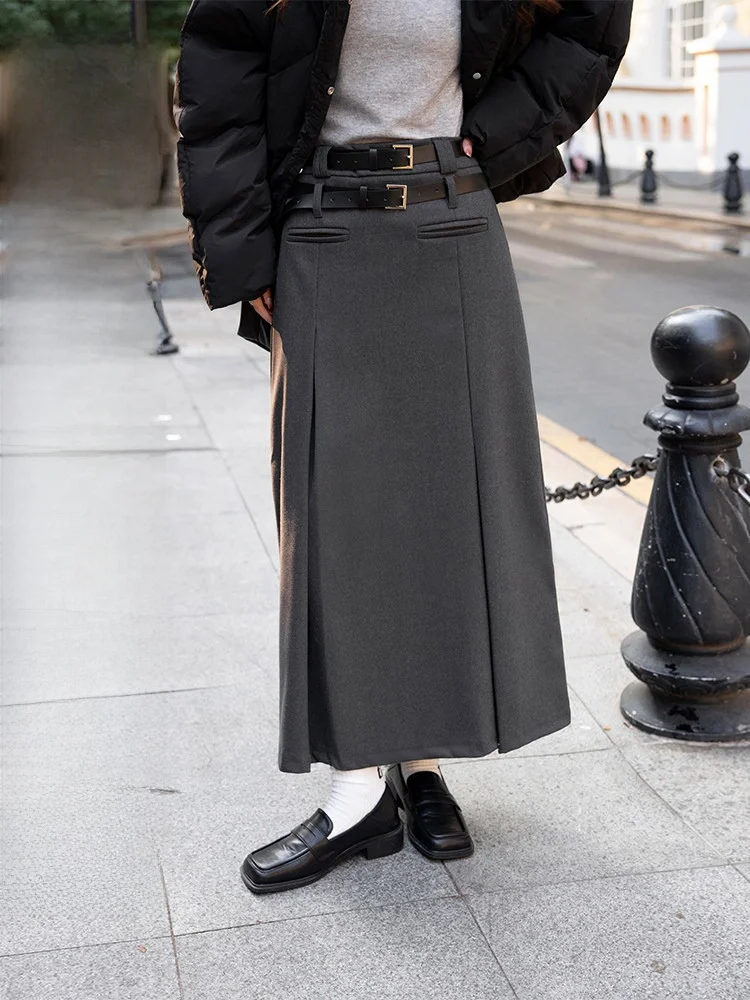 Gray Woolen Suit Skirt Women's Mid-Length A-Line Skirt Slimming High Waist Zipper Style Commute Korean Version Polyester Fiber
Gray Woolen Suit Skirt Women's Mid-Length A-Line Skirt Slimming High Waist Zipper Style Commute Korean Version Polyester Fiber