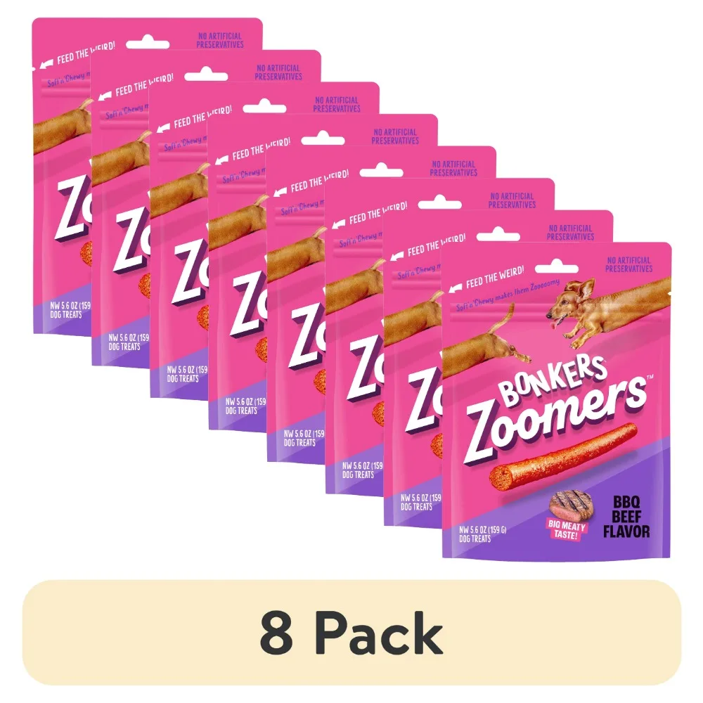 (8 pack) BONKERS Zoomers, BBQ Beef Flavor, Soft & Chewy Dog Snacks, Treats for Dogs, 5.6 oz Bag
(8 pack) BONKERS Zoomers, BBQ Beef Flavor, Soft & Chewy Dog Snacks, Treats for Dogs, 5.6 oz Bag