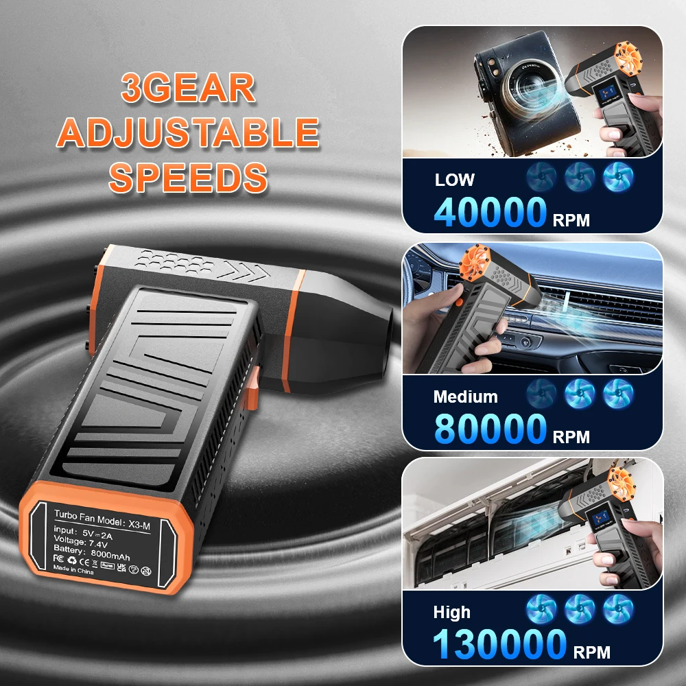 Type-C Charging Turbo Jet Fan 130000RPM Electric Air Duster Cleaning Blower Tool Car Blowing Snow 3 Gears adjustable
Type-C Charging Turbo Jet Fan 130000RPM Electric Air Duster Cleaning Blower Tool Car Blowing Snow 3 Gears adjustable