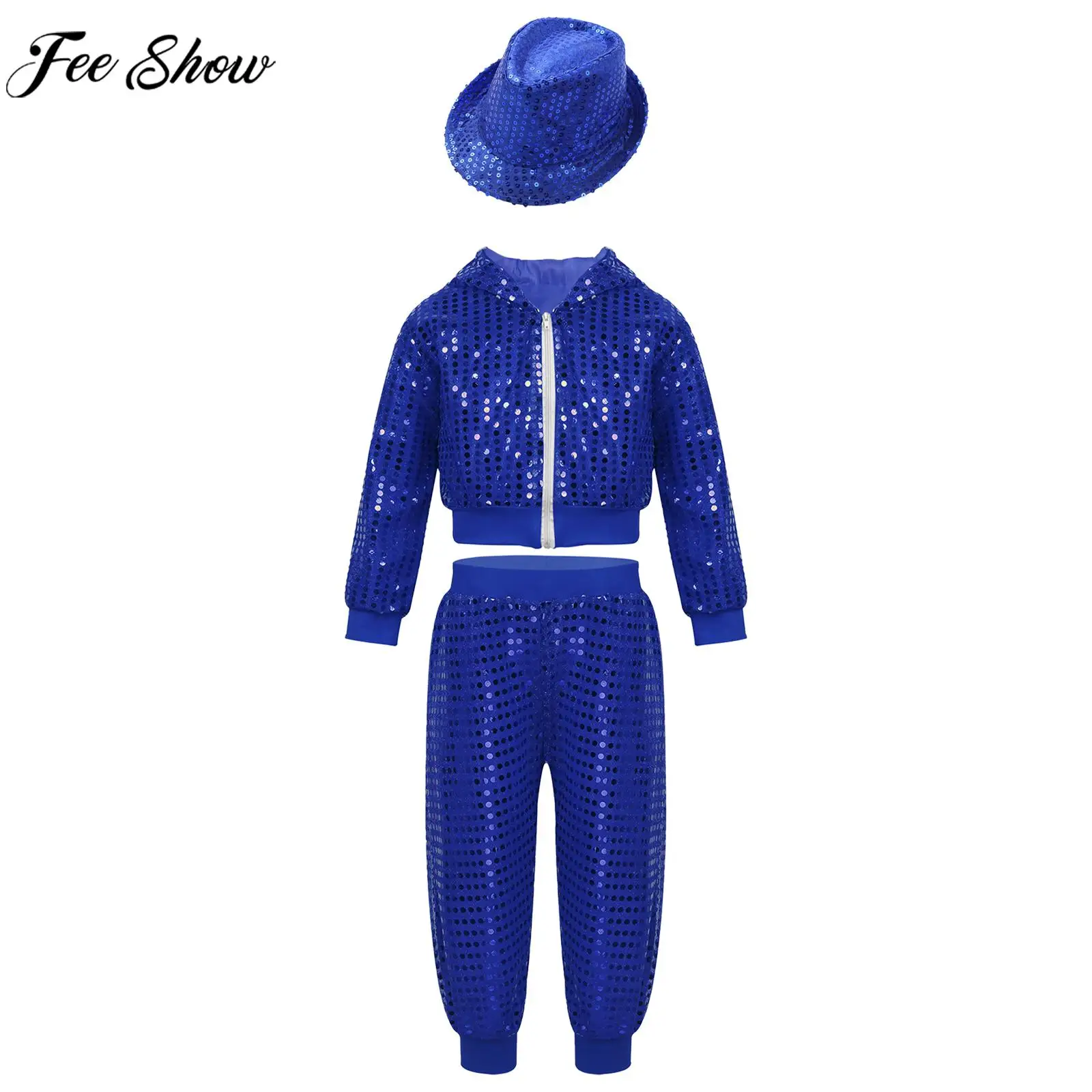 Kids Jazz Dance Clothes Hip-hop Street Dancing Performance Costume Long Sleeve Shiny Sequin Hooded Tops with Pants Fedora Hat
Kids Jazz Dance Clothes Hip-hop Street Dancing Performance Costume Long Sleeve Shiny Sequin Hooded Tops with Pants Fedora Hat