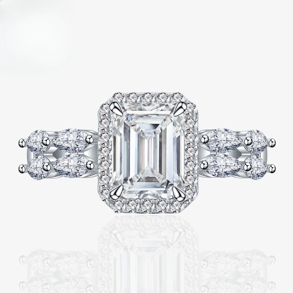 6 * 8mm Pure White Diamond Ring, Women's Emerald Cut 925 Silver Inlaid Ring, European and American Fashion Accessory
6 * 8mm Pure White Diamond Ring, Women's Emerald Cut 925 Silver Inlaid Ring, European and American Fashion Accessory