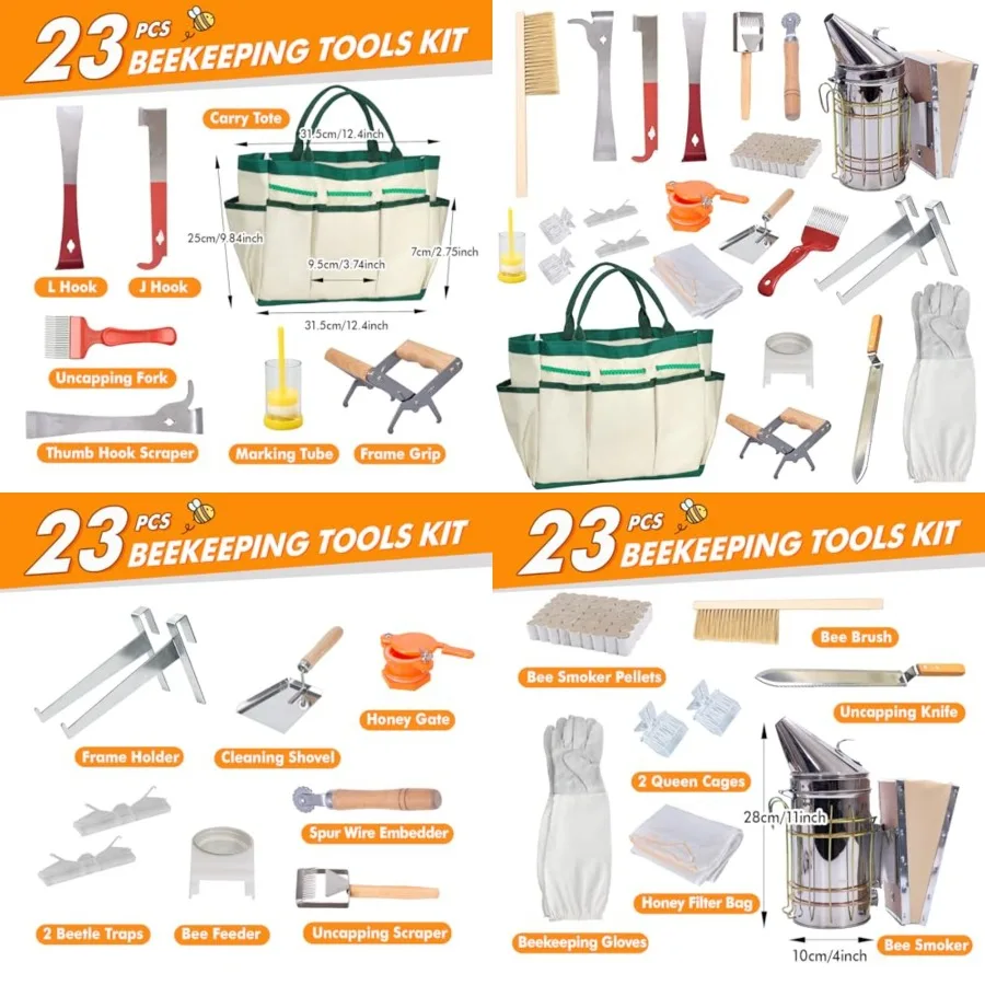 BeeCastle Beekeeping Supplies 22PCS Beekeeping Tools Kit with Organizer Handbag, Bee Keeping Supplies-All Tools Kit Bee Keeping
BeeCastle Beekeeping Supplies 22PCS Beekeeping Tools Kit with Organizer Handbag, Bee Keeping Supplies-All Tools Kit Bee Keeping