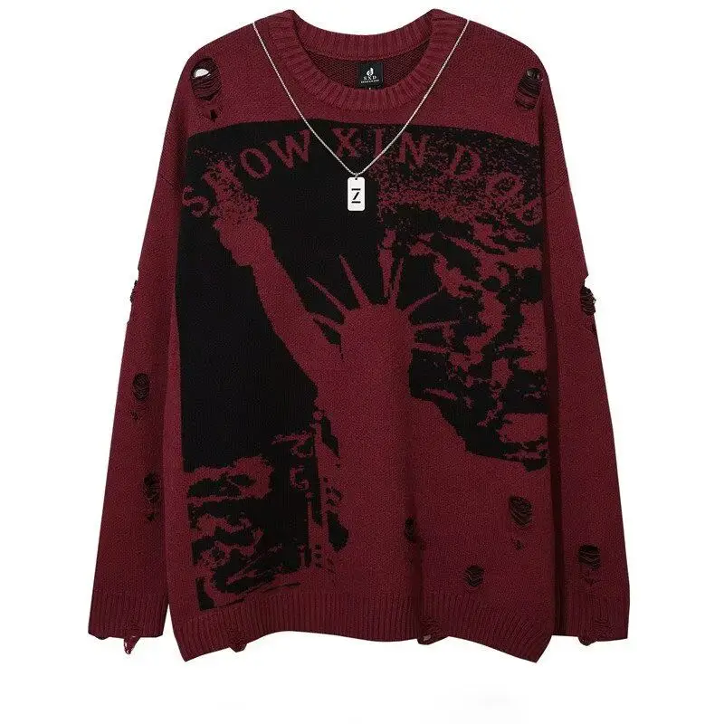 Winter Dark Style Pullover American Trend Statue of Liberty Hole Breaking Men Women's Lazy Style Casual Sweater Knitted Sweater
Winter Dark Style Pullover American Trend Statue of Liberty Hole Breaking Men Women's Lazy Style Casual Sweater Knitted Sweater