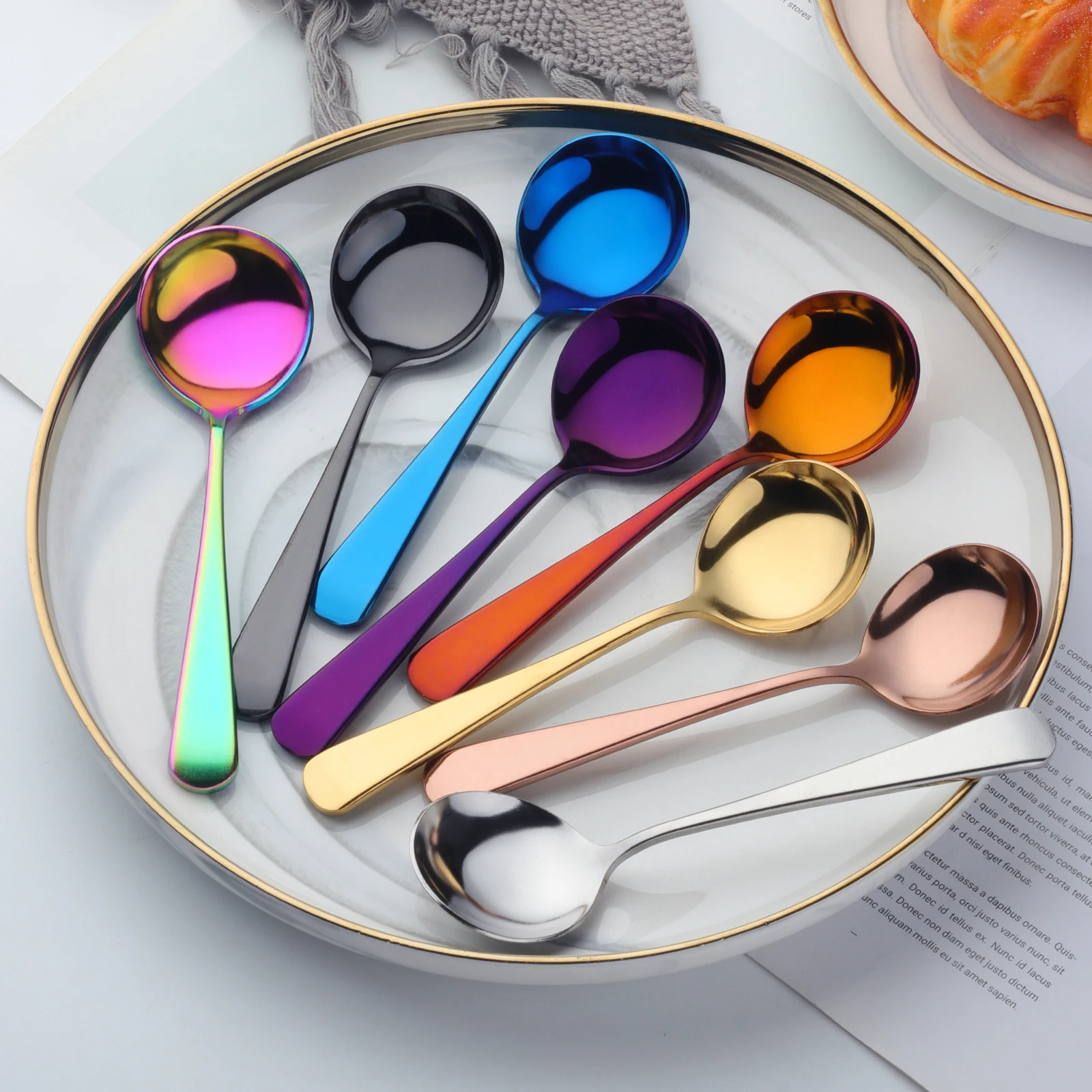 4pcs/set Gold Stainless Steel spoon set metal table Spoons Round Stirring Soup spoons Coffee Scoops thicken Dinner Flatware set
4pcs/set Gold Stainless Steel spoon set metal table Spoons Round Stirring Soup spoons Coffee Scoops thicken Dinner Flatware set