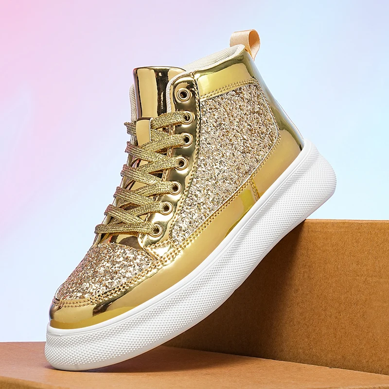 Fashion Golden Women High Top Sneakers Comfortable Platform Glitter Shoes Woman Skateboard Shoes Streetwear Hip Hop Shoes Women
Fashion Golden Women High Top Sneakers Comfortable Platform Glitter Shoes Woman Skateboard Shoes Streetwear Hip Hop Shoes Women