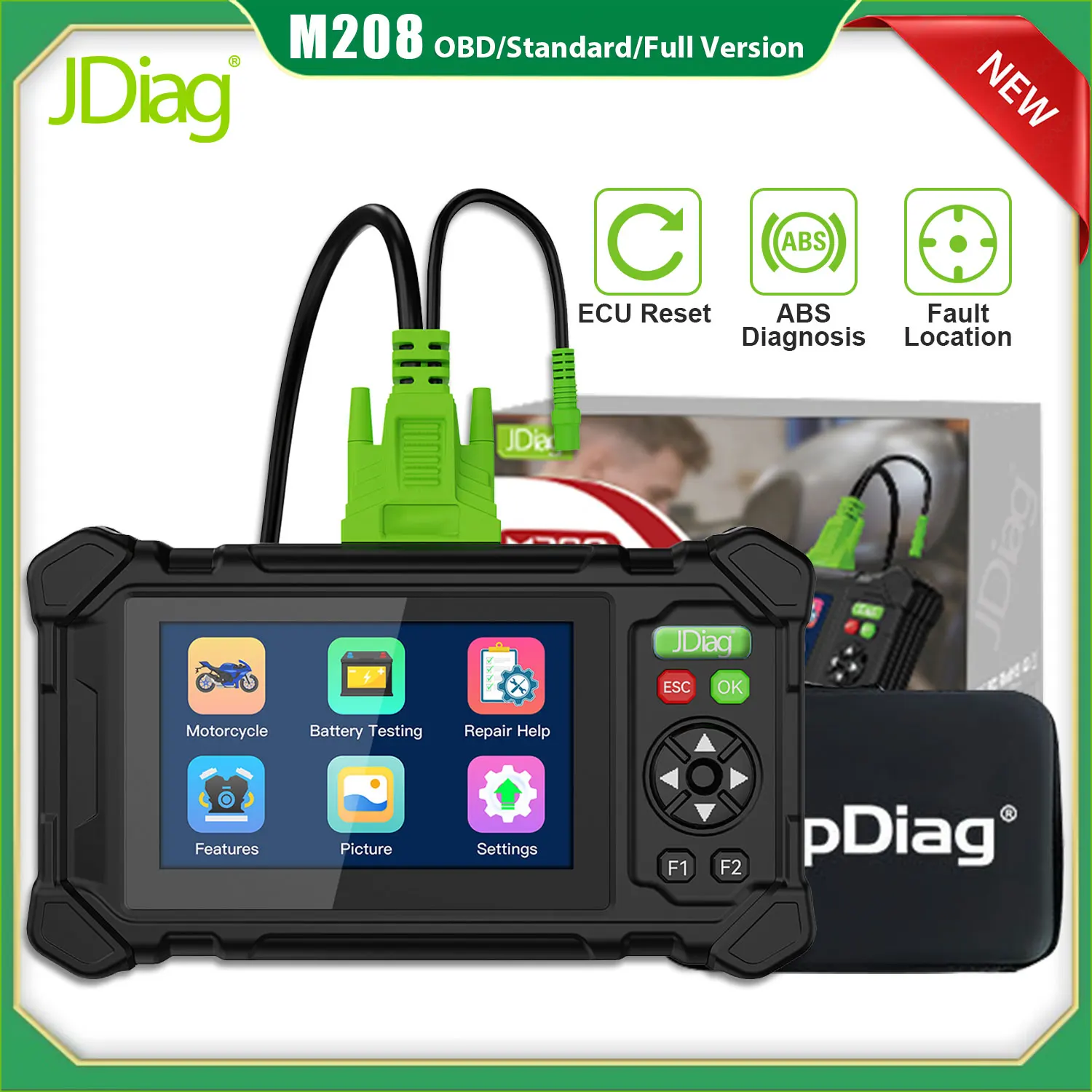 JDiag M208 Scanner Motorcycle Diagnostic Tool TYPE-C/WIFI Port Support EURO5 System Battery Test&ABS System Test&ECU Reset
JDiag M208 Scanner Motorcycle Diagnostic Tool TYPE-C/WIFI Port Support EURO5 System Battery Test&ABS System Test&ECU Reset