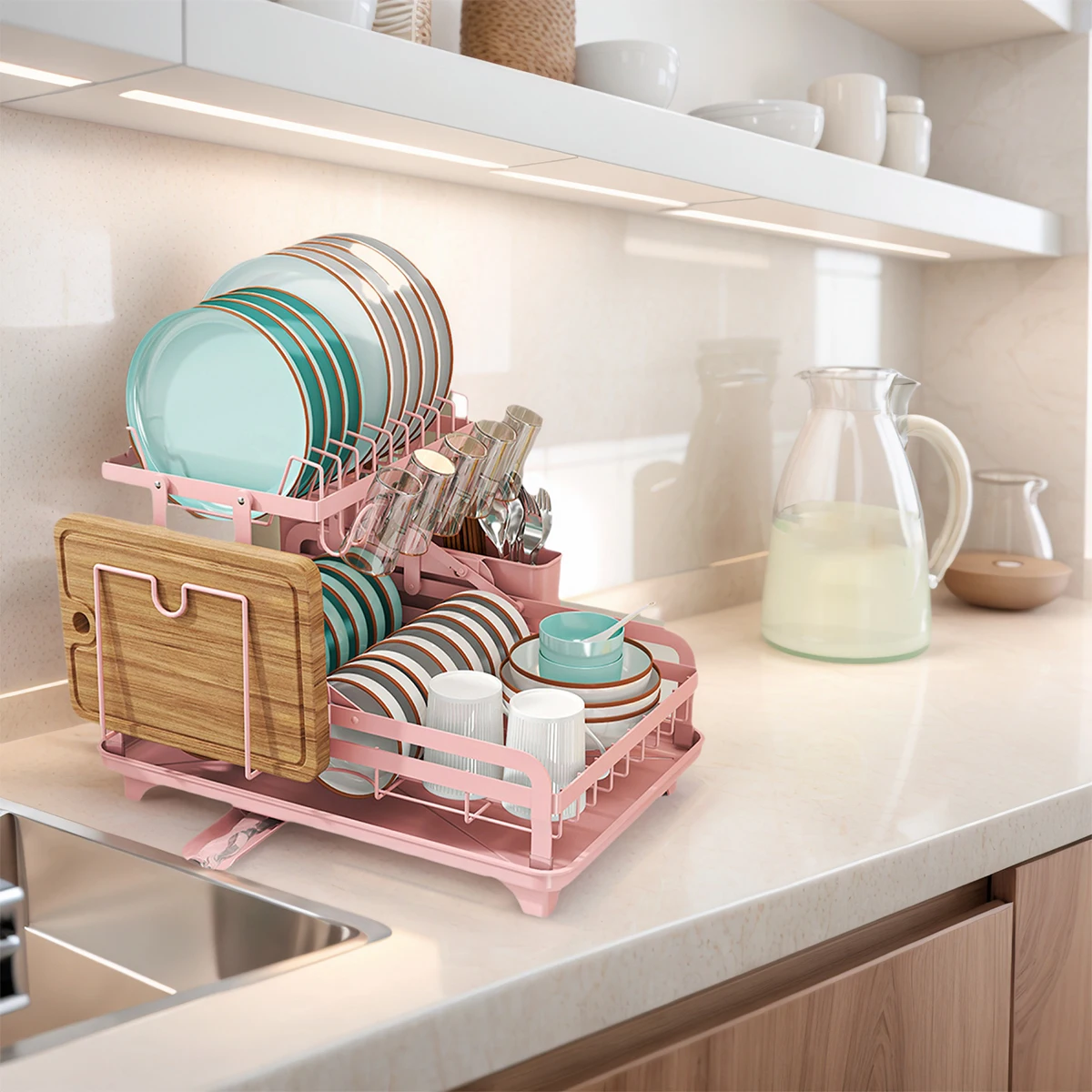 Large Dish Drying Rack, 2-Tier Kitchen Countertop Drainer Tray Organizer with Utensil Rack and Cutting Board Rack, Rustproof
Large Dish Drying Rack, 2-Tier Kitchen Countertop Drainer Tray Organizer with Utensil Rack and Cutting Board Rack, Rustproof