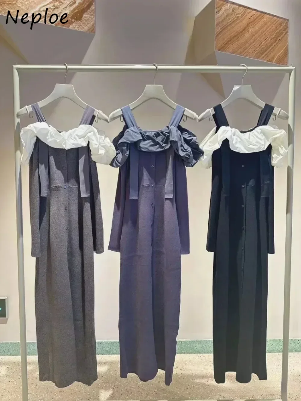 Neploe Sweet Slash Neck Long Sleeve Off Shoulder Dress Ruffles High Waist Patchwork Slim Robe Japan Mid-length Sling Vestidos
Neploe Sweet Slash Neck Long Sleeve Off Shoulder Dress Ruffles High Waist Patchwork Slim Robe Japan Mid-length Sling Vestidos