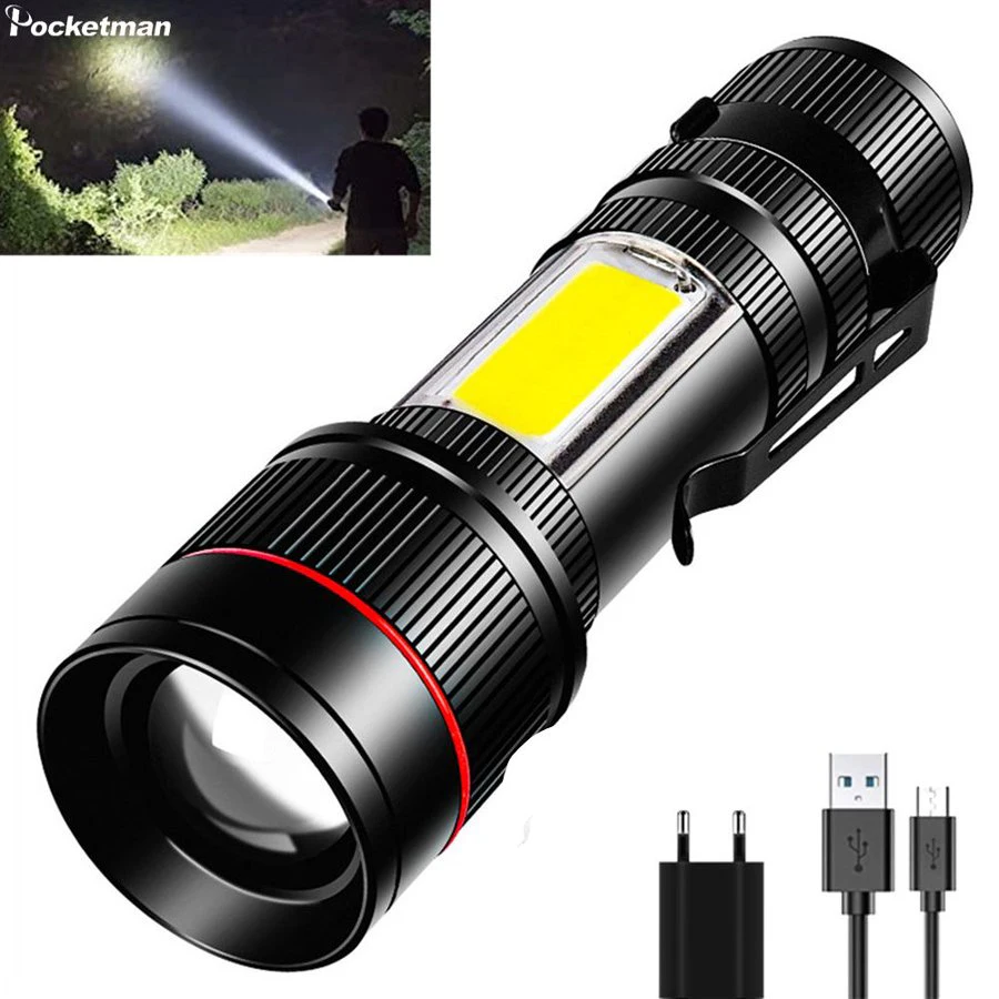 USB Rechargeable LED Flashlight Zoomable 3 Modes Flashlight with COB Side Light Waterproof Pocket Flashlight for Camping Hiking
USB Rechargeable LED Flashlight Zoomable 3 Modes Flashlight with COB Side Light Waterproof Pocket Flashlight for Camping Hiking