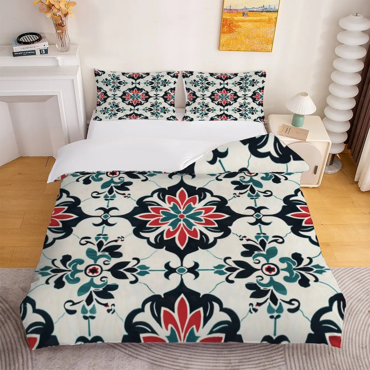 Floral interlocking pattern duvet cover blue and red floral pattern Modern trend of printed bedding
Floral interlocking pattern duvet cover blue and red floral pattern Modern trend of printed bedding