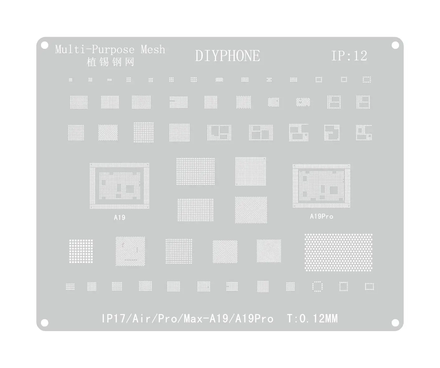 Multi-purpose Whilte Reballing Stencil 0.12mm BGA Reballing Stencil for iPhone 11-17 PRO MAX IC Chip CPU Tin Planting
Multi-purpose Whilte Reballing Stencil 0.12mm BGA Reballing Stencil for iPhone 11-17 PRO MAX IC Chip CPU Tin Planting