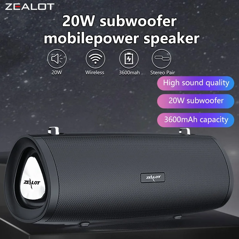 ZEALOT S38 20W Wireless Speakers, Outdoor Portable Subwoofer Speaker, Hifi Sound quality, RGB light, 24 Hours Playtime,3600mAh.
ZEALOT S38 20W Wireless Speakers, Outdoor Portable Subwoofer Speaker, Hifi Sound quality, RGB light, 24 Hours Playtime,3600mAh.
