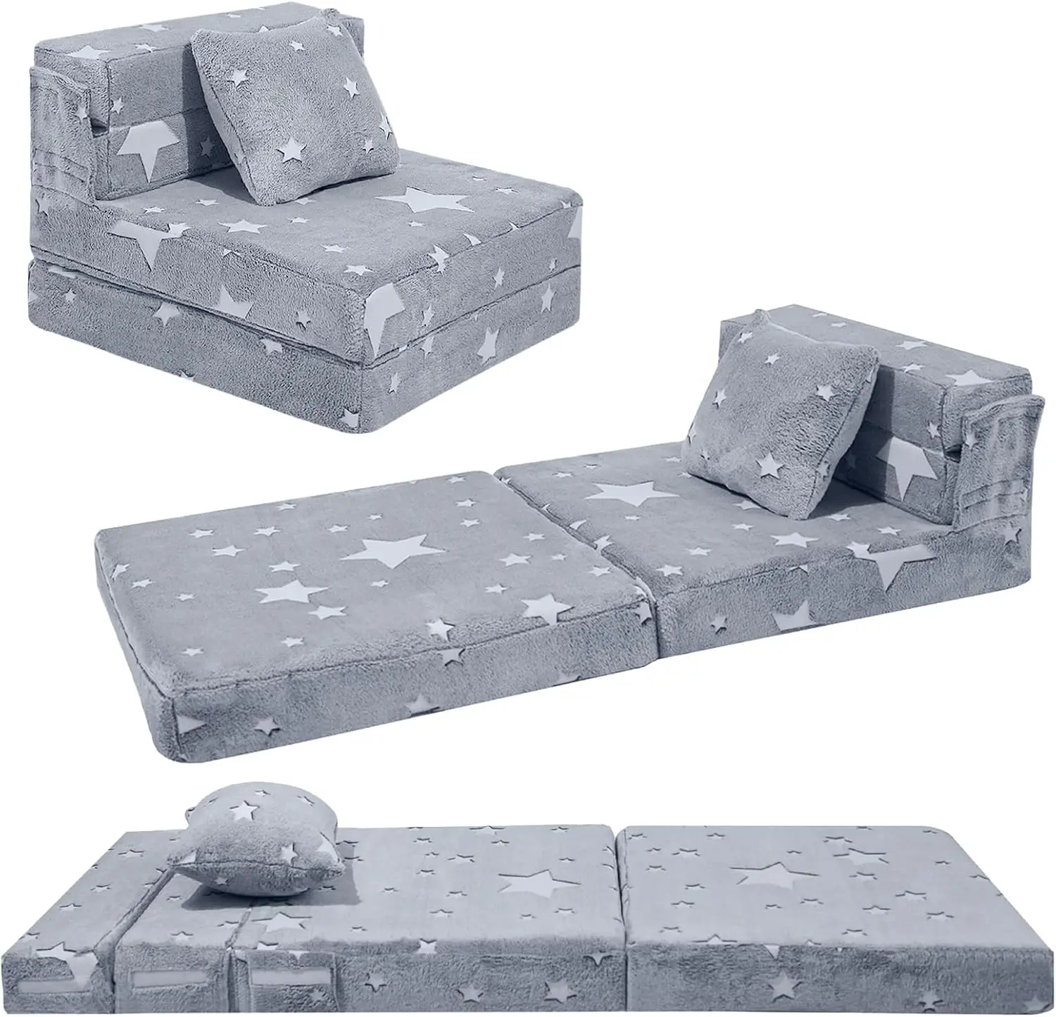 Kids Tri-Fold Sofa Bed - Glow Star Floor Mattress & Foldable Futon Chair Convertible Toddler Couch with Pillow
Kids Tri-Fold Sofa Bed - Glow Star Floor Mattress & Foldable Futon Chair Convertible Toddler Couch with Pillow