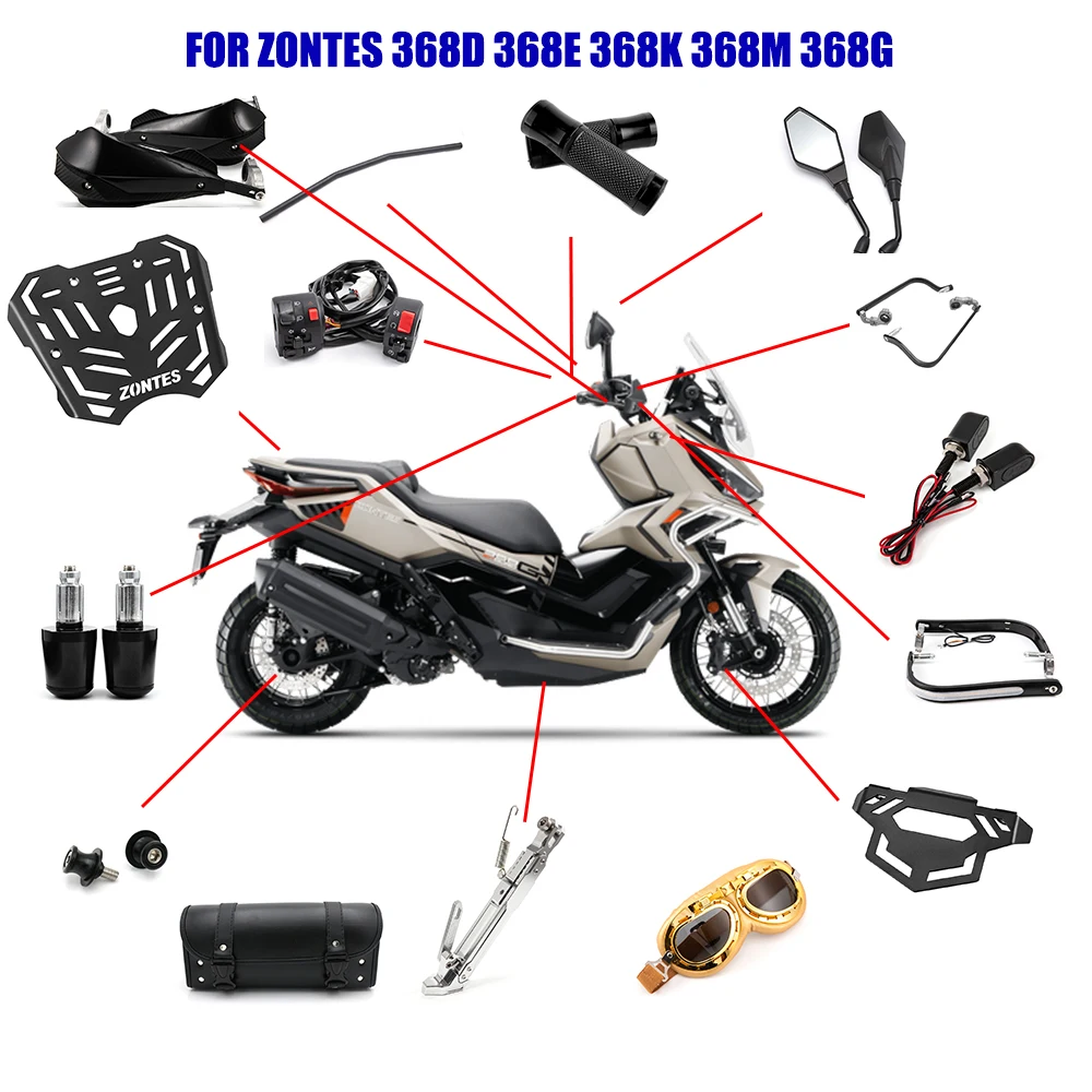 For ZONTES 368D 368E 368K 368M 368G Saddlebag Bar Ends Grips Handguard Handlebar Switch Turn signal Kickstand Rearview Mirror
For ZONTES 368D 368E 368K 368M 368G Saddlebag Bar Ends Grips Handguard Handlebar Switch Turn signal Kickstand Rearview Mirror