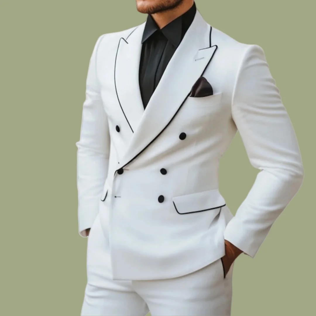 Fashion Design White Men's Suits 2 Piece Slim Fit Jacket Pants terno masculino Wedding Double Breasted men Blazer 2pcs costume
Fashion Design White Men's Suits 2 Piece Slim Fit Jacket Pants terno masculino Wedding Double Breasted men Blazer 2pcs costume