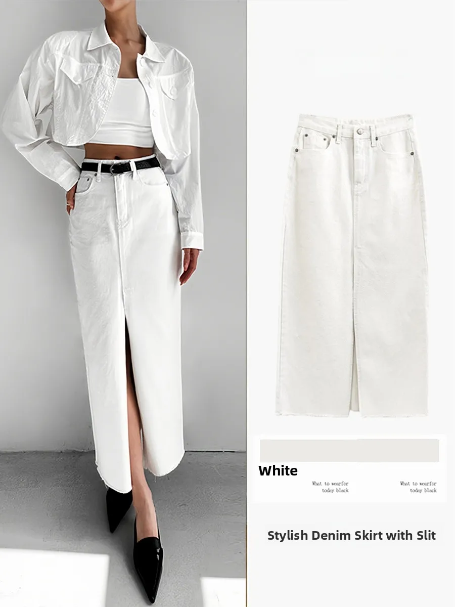 High Waist Slit Straight Leg Denim Skirt Women's Summer New Style Slimming Midi Suit Skirt White Color Half-length Skirt
High Waist Slit Straight Leg Denim Skirt Women's Summer New Style Slimming Midi Suit Skirt White Color Half-length Skirt