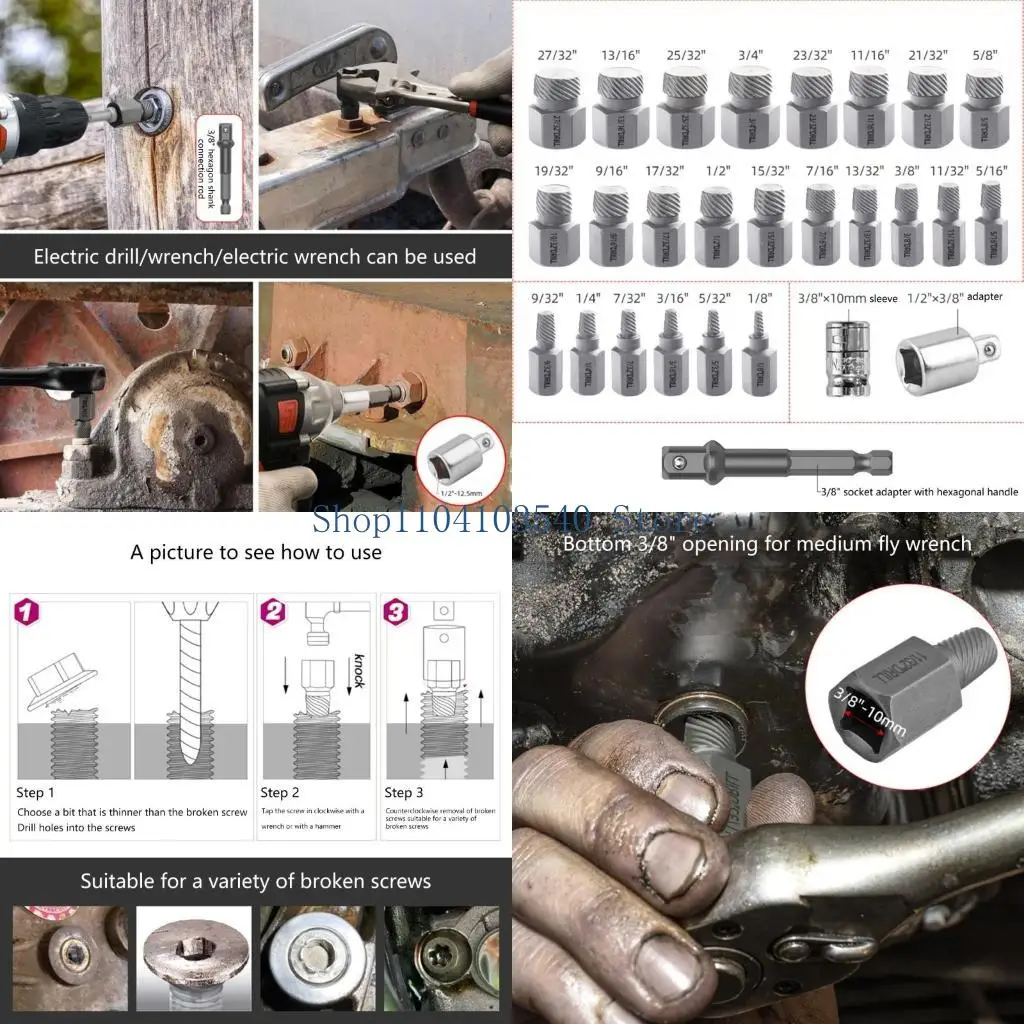 02DC Portable Efficient Easy Out Screw Extractor Nut Removal Set Suitable for Damaged Stripped Rusted Bolts Home Workshop Use
02DC Portable Efficient Easy Out Screw Extractor Nut Removal Set Suitable for Damaged Stripped Rusted Bolts Home Workshop Use