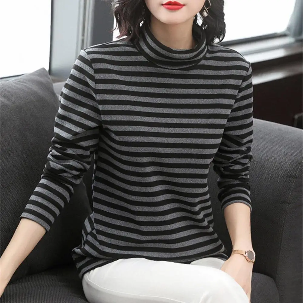 Striped Blouse Striped Print Tee Tops with Velvet Lining High Collar Long Sleeve Pullover Tops for Women Thickened for Winter
Striped Blouse Striped Print Tee Tops with Velvet Lining High Collar Long Sleeve Pullover Tops for Women Thickened for Winter