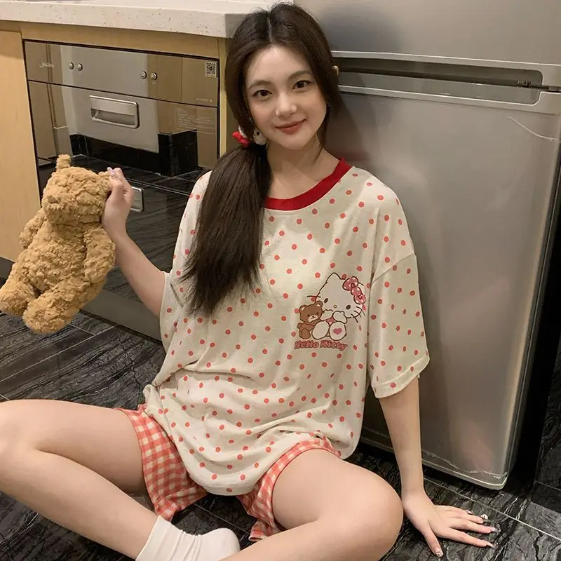 Hello Kitty Short Sleeved Shorts Long Pants Two Piece Sleepwear Women's Summer Item Soft Cute Sweet Cartoon Girl's Home Outfit
Hello Kitty Short Sleeved Shorts Long Pants Two Piece Sleepwear Women's Summer Item Soft Cute Sweet Cartoon Girl's Home Outfit