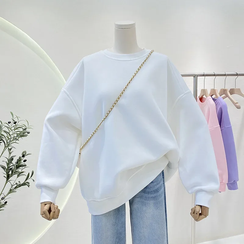 Thicken Plush Cotton Hoodies Long Sleeve O-neck Pullover Casual Loose Tops Autumn Winter Solid Basics Clothes for Women Ropa
Thicken Plush Cotton Hoodies Long Sleeve O-neck Pullover Casual Loose Tops Autumn Winter Solid Basics Clothes for Women Ropa