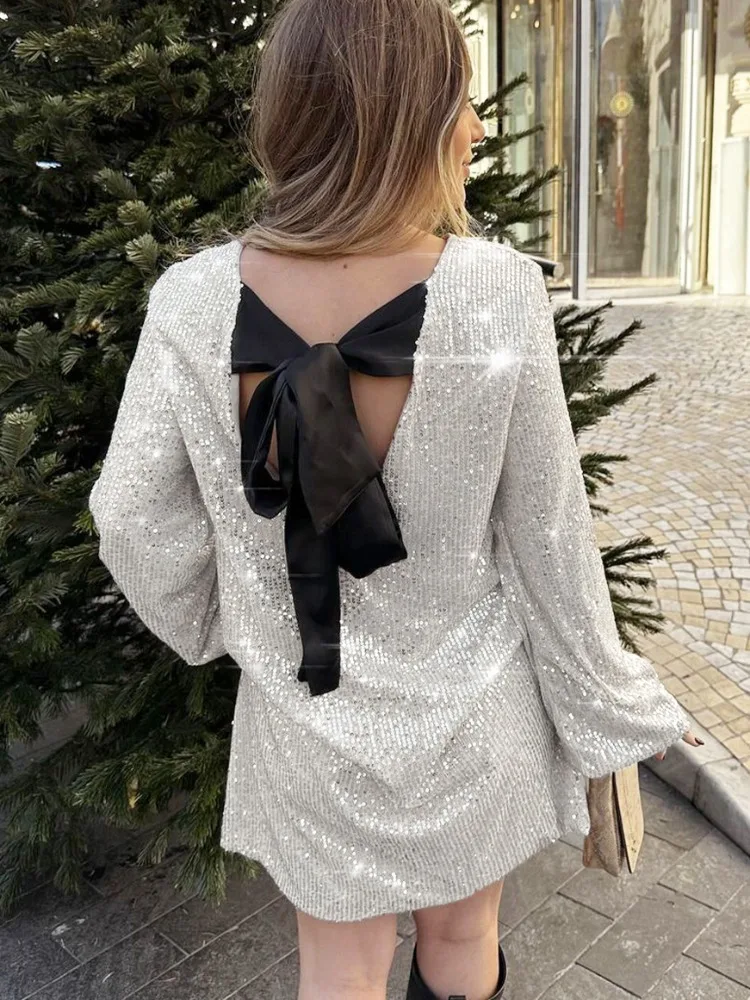 Tossy Tee Bow Backless Sequin Mini Dress Female Glitter Long Sleeve High Street Elegant Party Looks Dress Fashion Short Dress
Tossy Tee Bow Backless Sequin Mini Dress Female Glitter Long Sleeve High Street Elegant Party Looks Dress Fashion Short Dress