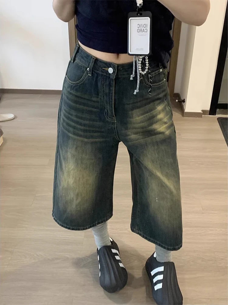 Retro High Street Vintage American Waed Denim orts Men Women Sle Straight Leg Trendy Brand Cool Seven Inch Pants
Retro High Street Vintage American Waed Denim orts Men Women Sle Straight Leg Trendy Brand Cool Seven Inch Pants