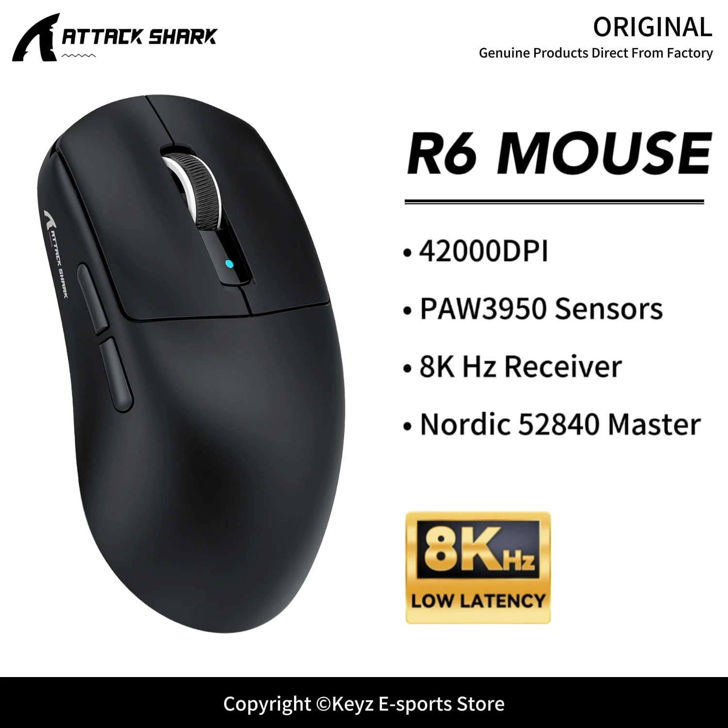 ATTACK SHARK R6 Lightweight Mouse 8K Hz Wireless Mouse PAW3950 Sensors 42000DPI and Nordic 52840 Master for PC
ATTACK SHARK R6 Lightweight Mouse 8K Hz Wireless Mouse PAW3950 Sensors 42000DPI and Nordic 52840 Master for PC