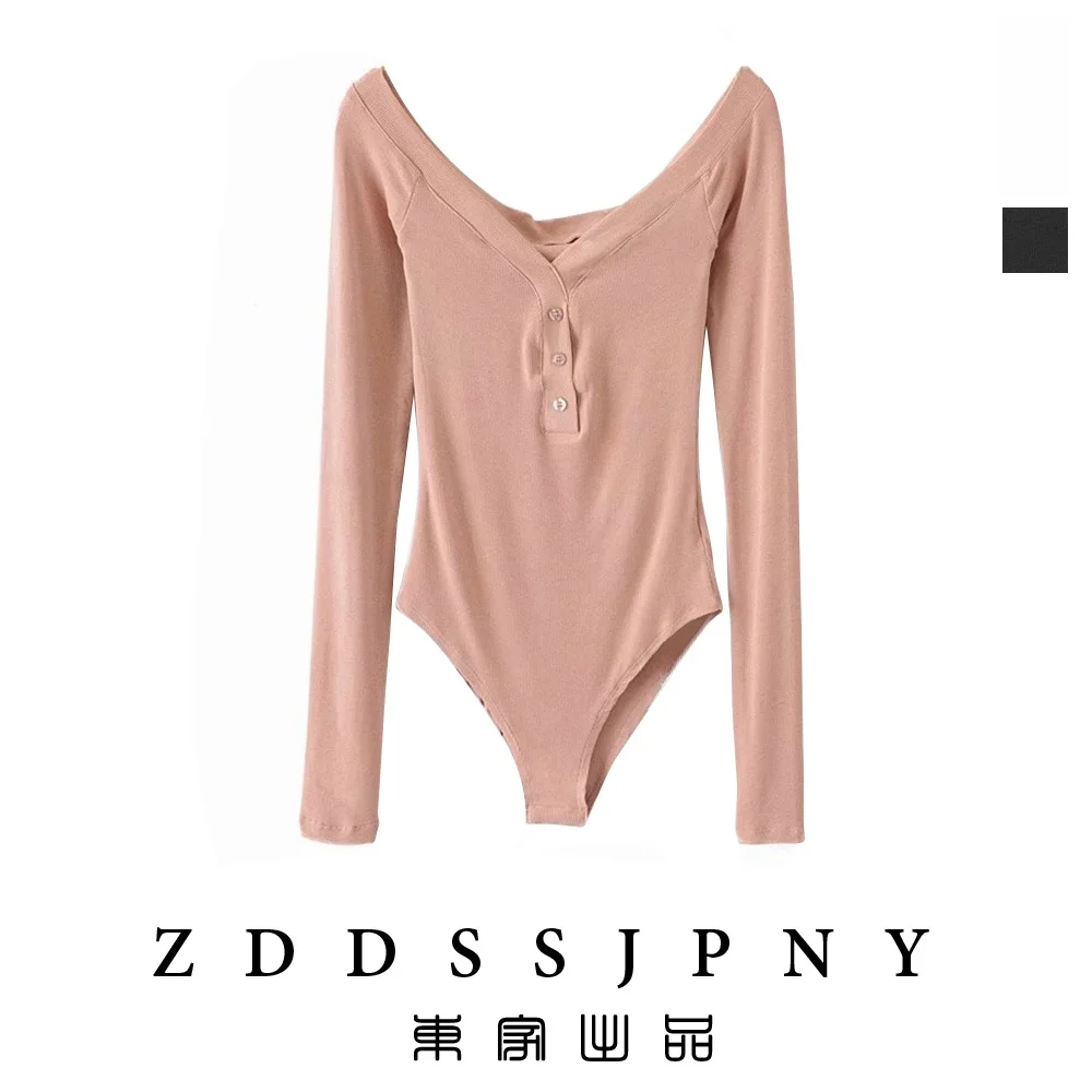 Sexy Long Sleeve One-Piece T-Shirt Button up Slim Fit round Neck Cotton Top Women's Fashion Spring Summer Autumn Winter
Sexy Long Sleeve One-Piece T-Shirt Button up Slim Fit round Neck Cotton Top Women's Fashion Spring Summer Autumn Winter