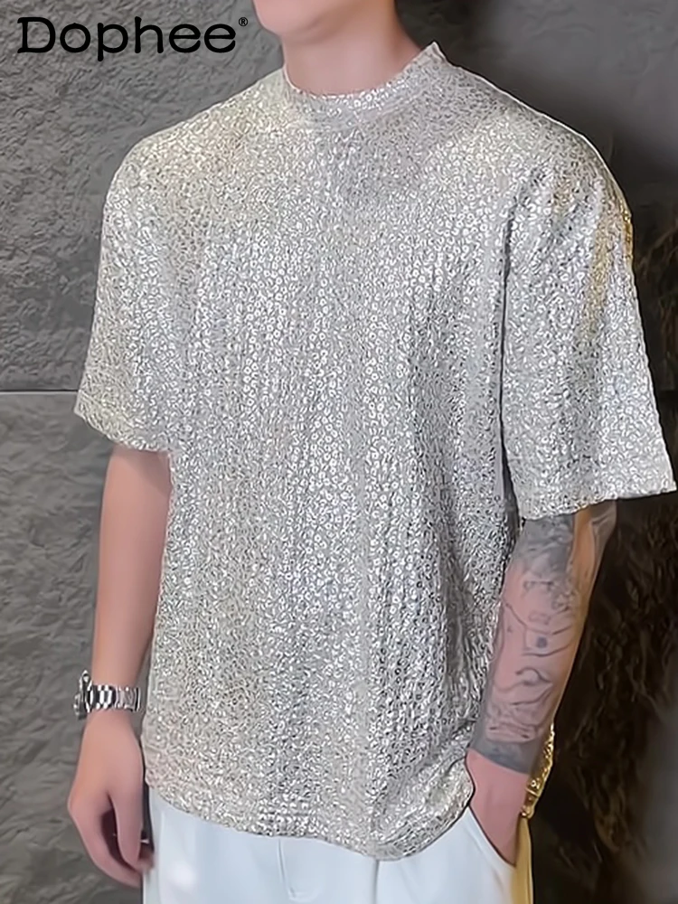 2025 Spring Summer New Over Size Men's Round Neck Tops Sequined Short Sleeve T-shirts Trendy High-end Handsome Solid Color Tees
2025 Spring Summer New Over Size Men's Round Neck Tops Sequined Short Sleeve T-shirts Trendy High-end Handsome Solid Color Tees