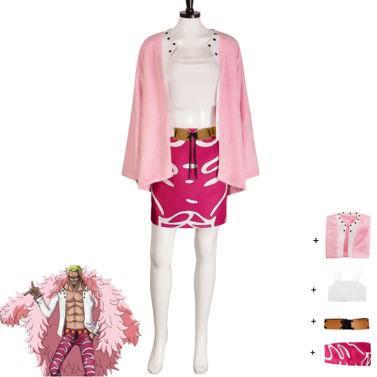 Костюм для косплея Донкихота Дофламинго из аниме: плюшевое меховое пальто-накидка с эффектом фруктового плутовства, сексуальная женская юбка, наряд для Хэллоуина
Костюм для косплея Донкихота Дофламинго из аниме: плюшевое меховое пальто-накидка с эффектом фруктового плутовства, сексуальная женская юбка, наряд для Хэллоуина