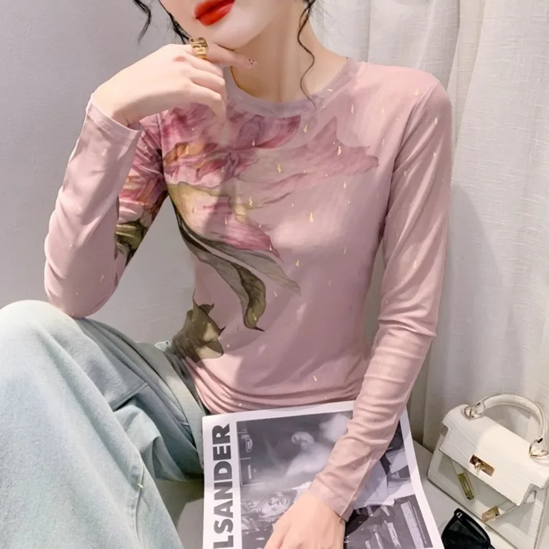 #8108 Spring Floral Printed Mesh T Shirt Women Elastic Vintage T-shirt Long Sleeve Sexy Slim Thin Tee Shirt Femme Round Neck
#8108 Spring Floral Printed Mesh T Shirt Women Elastic Vintage T-shirt Long Sleeve Sexy Slim Thin Tee Shirt Femme Round Neck