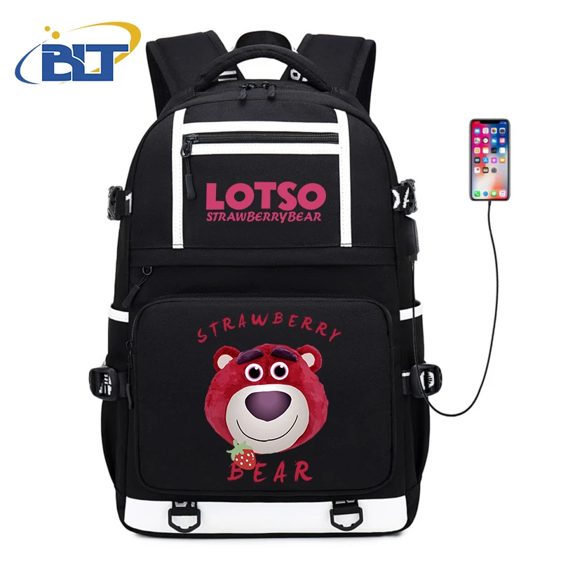 Cute lotso bear student school bag strawberry bear backpack usb large capacity travel bag kids gift
Cute lotso bear student school bag strawberry bear backpack usb large capacity travel bag kids gift
