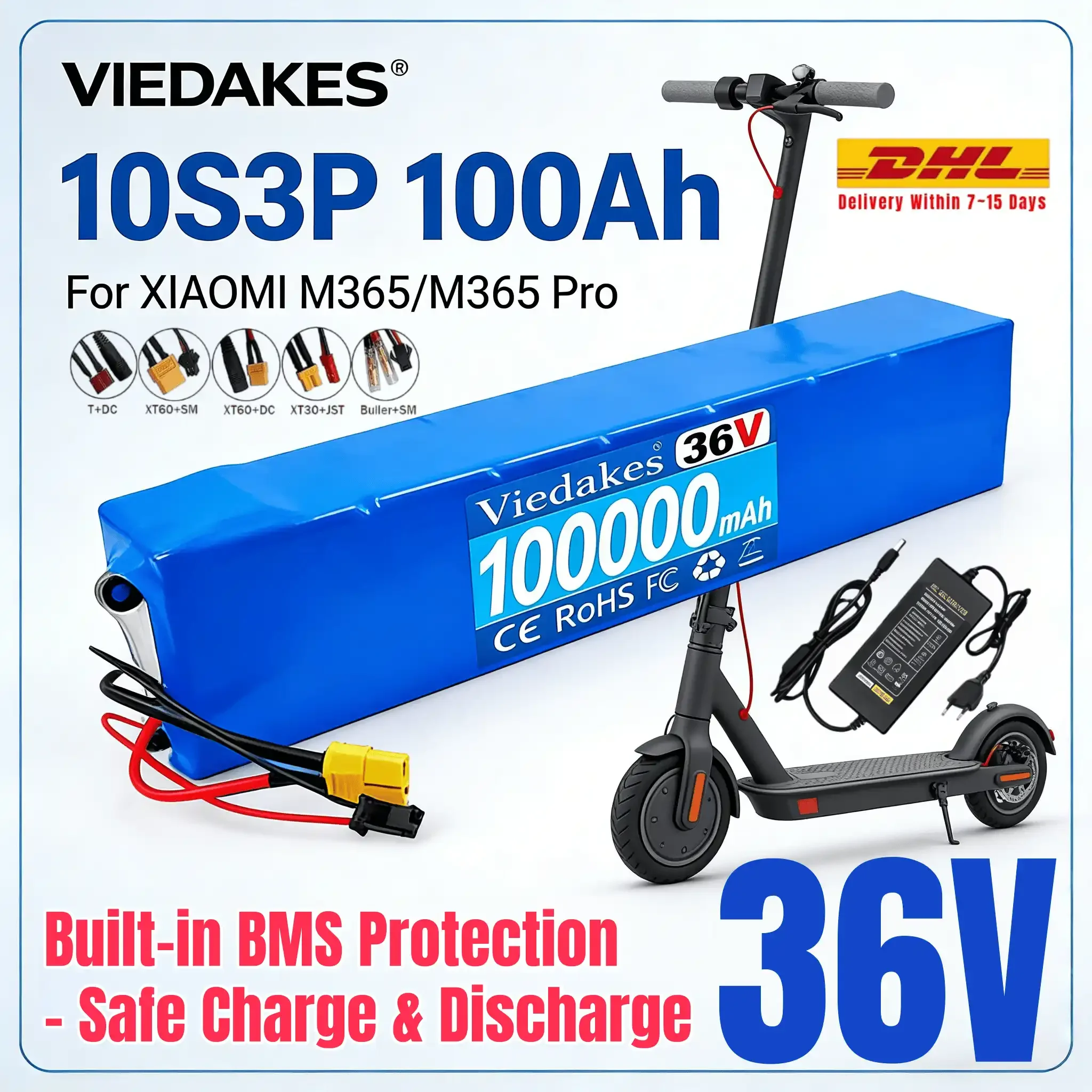 VIEDAKES 36V 100Ah 10S3P Battery Pack Waterproof with Mounting Bracket for Xiaomi M365 Scooter
VIEDAKES 36V 100Ah 10S3P Battery Pack Waterproof with Mounting Bracket for Xiaomi M365 Scooter