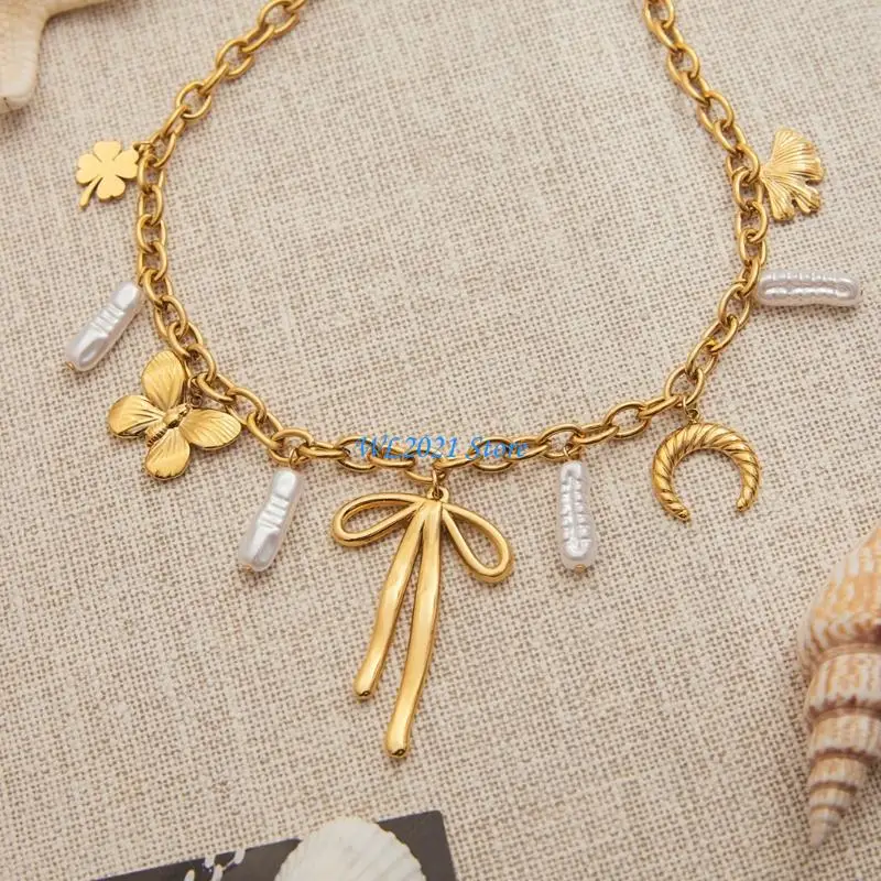 G5GC Simple Pearls Bowknot Pendant Necklace Stainless Steel Minimalist Jewelry Adjustable Chain For Customizable Fit
G5GC Simple Pearls Bowknot Pendant Necklace Stainless Steel Minimalist Jewelry Adjustable Chain For Customizable Fit