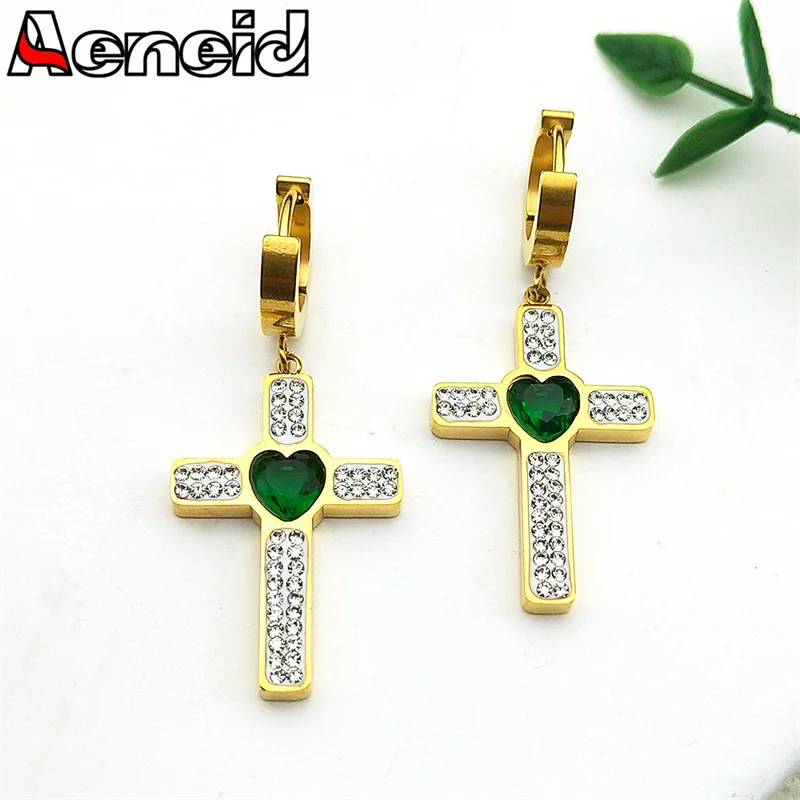 Charm Cross Green Love Heart Rhinestones Earrings for Women Girls Stainless Steel Gold Color Party Drop Earrings Jewelry Gift
Charm Cross Green Love Heart Rhinestones Earrings for Women Girls Stainless Steel Gold Color Party Drop Earrings Jewelry Gift 