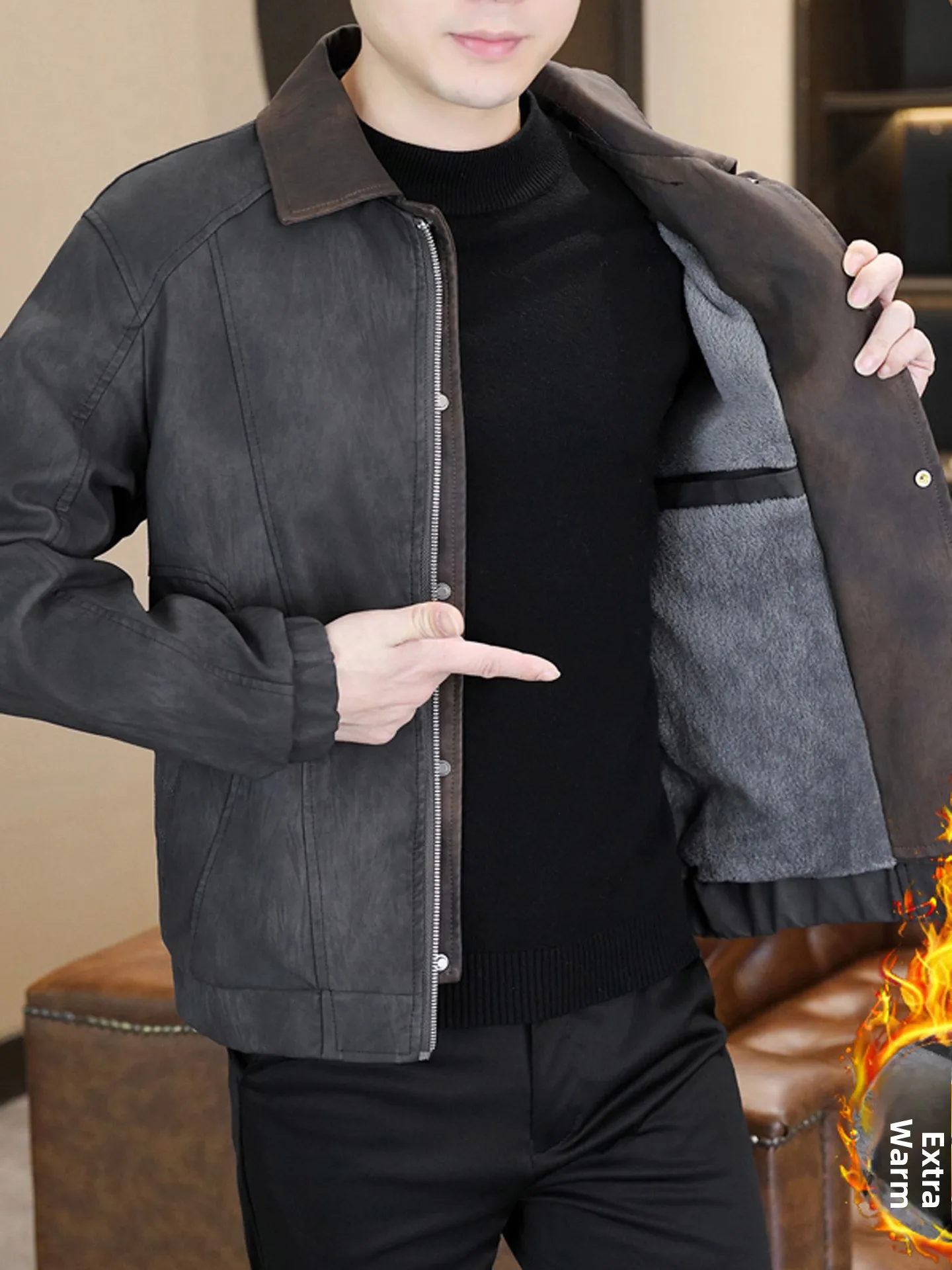 Men's Faux Two-Piece Leather Jaet Thiened Fce Warmth Autumn Winter Outerwear Casual Sle Long Sve Zipper Closure
Men's Faux Two-Piece Leather Jaet Thiened Fce Warmth Autumn Winter Outerwear Casual Sle Long Sve Zipper Closure