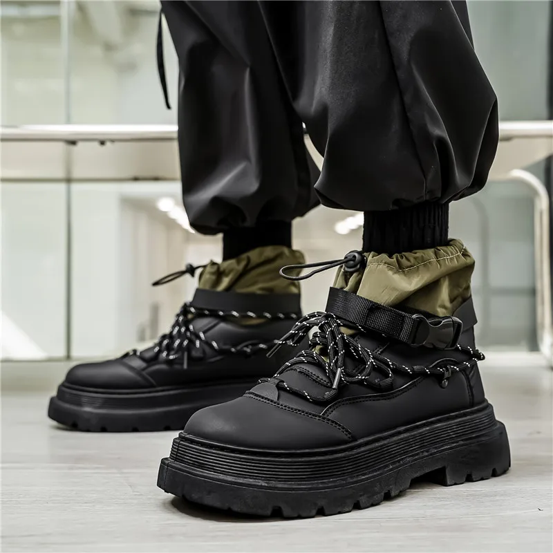 Personality Black Men's Motorcycle Boots Lace-Up Platform Men Ankle Boots Outdoor Travel Casual Boots For Man botas para hombre
Personality Black Men's Motorcycle Boots Lace-Up Platform Men Ankle Boots Outdoor Travel Casual Boots For Man botas para hombre