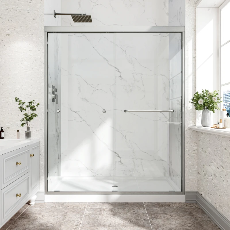 55"-60" W x 72" H Brushed Nickel Reversible Installation Double Bypass Sliding Shower Door,Aluminium Alloy Frame,1/4"(6MM)
55"-60" W x 72" H Brushed Nickel Reversible Installation Double Bypass Sliding Shower Door,Aluminium Alloy Frame,1/4"(6MM)