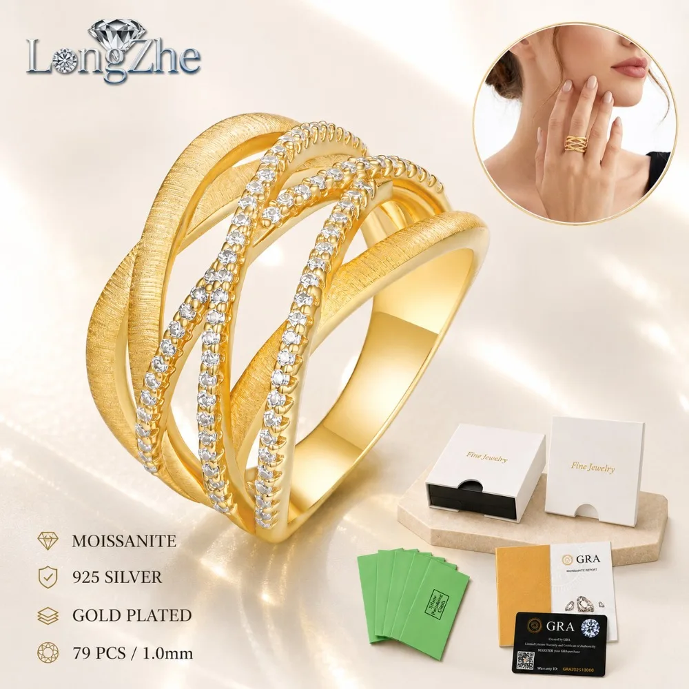 Moissanite Ring for Women S925 Sterling Silver Gold Color Cross Hollow Wide Band 1.0mm 79 Stones GRA Certified Statement Jewelry
Moissanite Ring for Women S925 Sterling Silver Gold Color Cross Hollow Wide Band 1.0mm 79 Stones GRA Certified Statement Jewelry