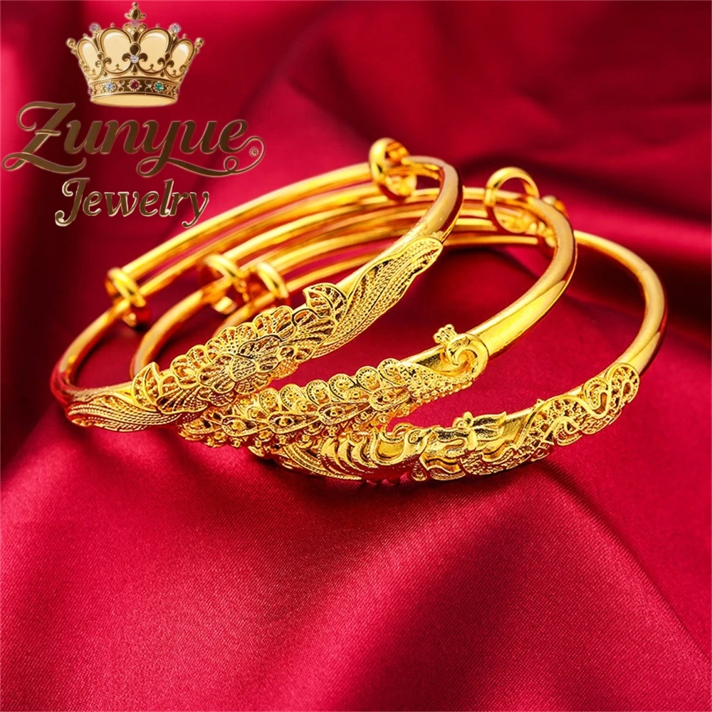 Sand Gold Bracelet With Peacock, Dragon, Phoenix And Peony Solid And Adjustable Fashion Jewelry Exquisite Charms Elegant Popular
Sand Gold Bracelet With Peacock, Dragon, Phoenix And Peony Solid And Adjustable Fashion Jewelry Exquisite Charms Elegant Popular