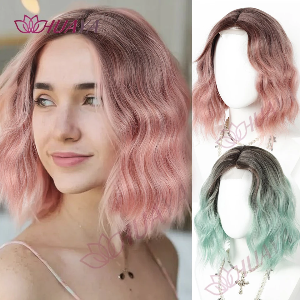 Short Wigs for Women Synthetic Lace Front Wig Ombre Pink Wave Bob Lace Wig Heat resistant Cosplay Part Wigs Daily Used 
Short Wigs for Women Synthetic Lace Front Wig Ombre Pink Wave Bob Lace Wig Heat resistant Cosplay Part Wigs Daily Used