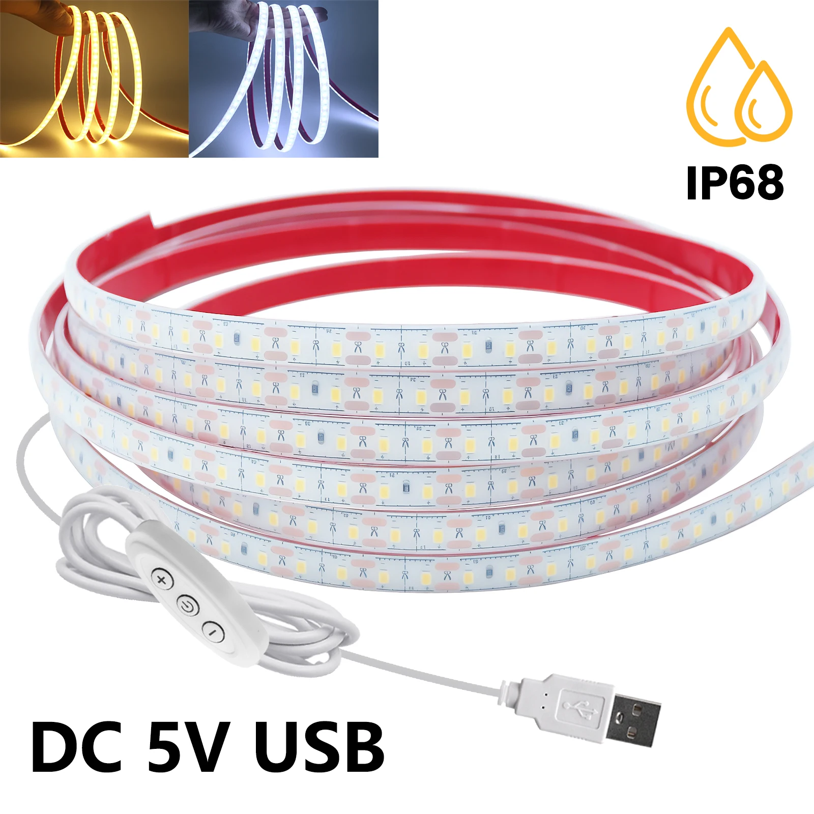 5V USB IP68 Waterproof LED Strip with 3Key Dimmer SMD2835 120LEDs/m Warm White/White Flexible Adhesive Tape Indoor Outdoor Decor
5V USB IP68 Waterproof LED Strip with 3Key Dimmer SMD2835 120LEDs/m Warm White/White Flexible Adhesive Tape Indoor Outdoor Decor