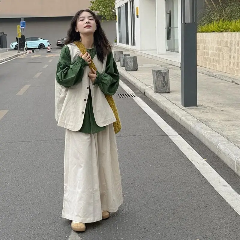 Korea Three-Piece Set Loose Long-Sleeved Shirt Vest Wide-Leg Chants Spring Autumn New Fashionable Retro Literary Suit
Korea Three-Piece Set Loose Long-Sleeved Shirt Vest Wide-Leg Chants Spring Autumn New Fashionable Retro Literary Suit