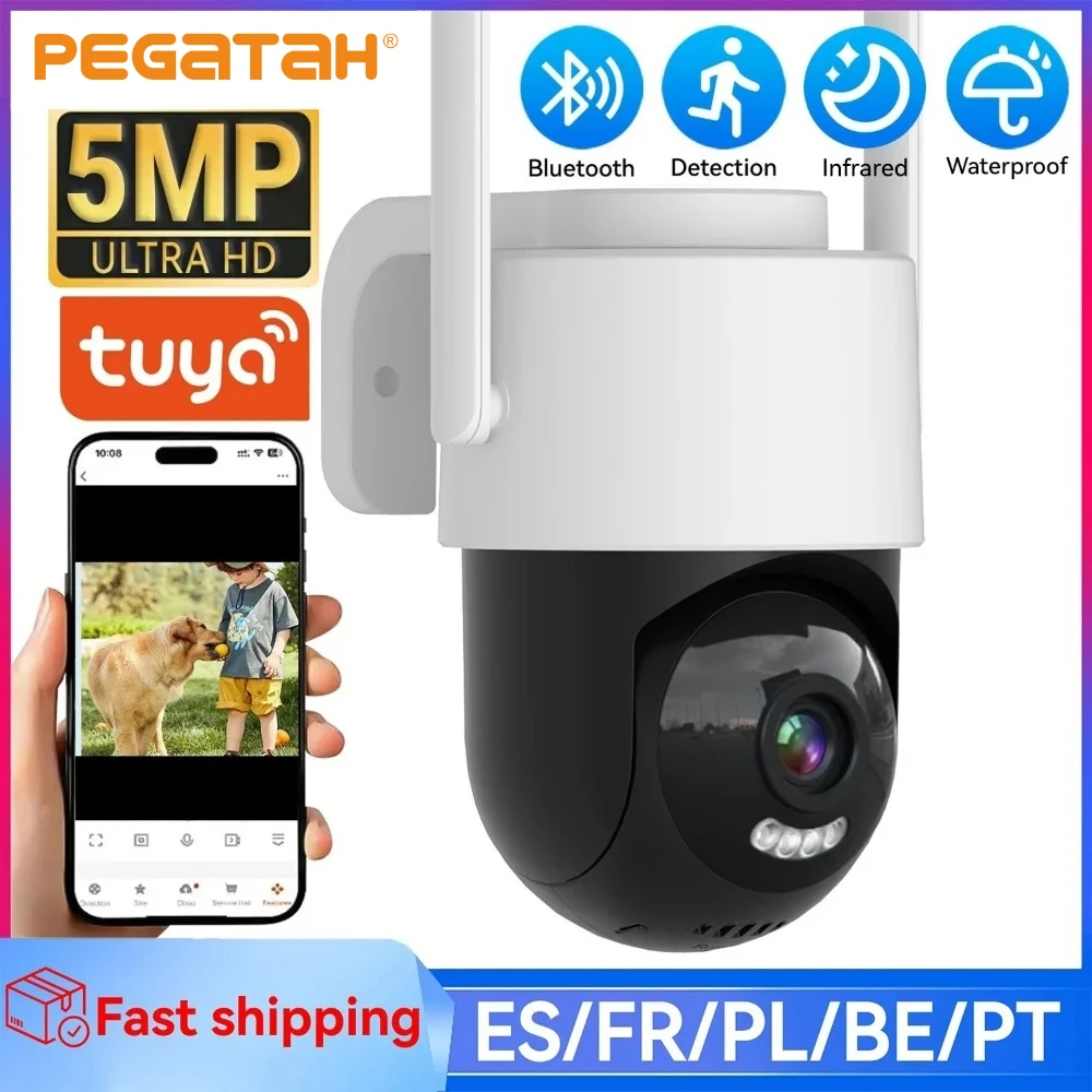 PEGATAH 5MP WiFi Security Camera PTZ Outdoor Auto Tracking Color Night Vision Two Way Audio 5MP HD Surveillance Cam Tuya APP
PEGATAH 5MP WiFi Security Camera PTZ Outdoor Auto Tracking Color Night Vision Two Way Audio 5MP HD Surveillance Cam Tuya APP