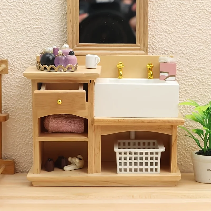 1: 12 Dollhouse Miniature Furniture Model Bathroom Kitchen Scene Washing Desk Natural Wood Color
1: 12 Dollhouse Miniature Furniture Model Bathroom Kitchen Scene Washing Desk Natural Wood Color