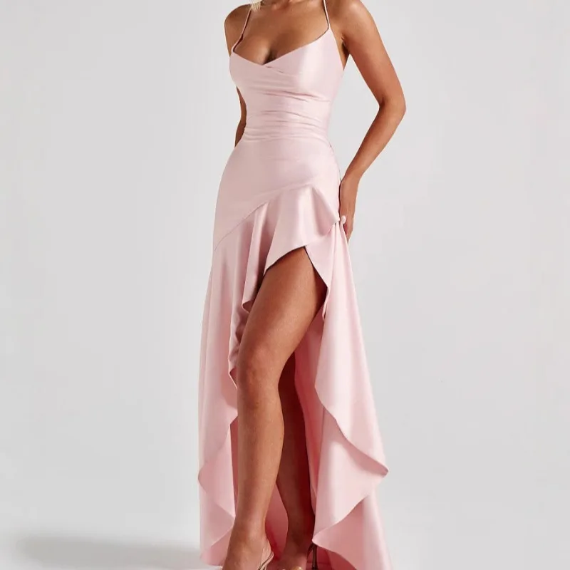 Sexy Satin Long Dress Luxury Ruffles Backless Bandage Evening Dresses Red Burgundy Blue Wedding Guest Cocktail Party Summer New
Sexy Satin Long Dress Luxury Ruffles Backless Bandage Evening Dresses Red Burgundy Blue Wedding Guest Cocktail Party Summer New