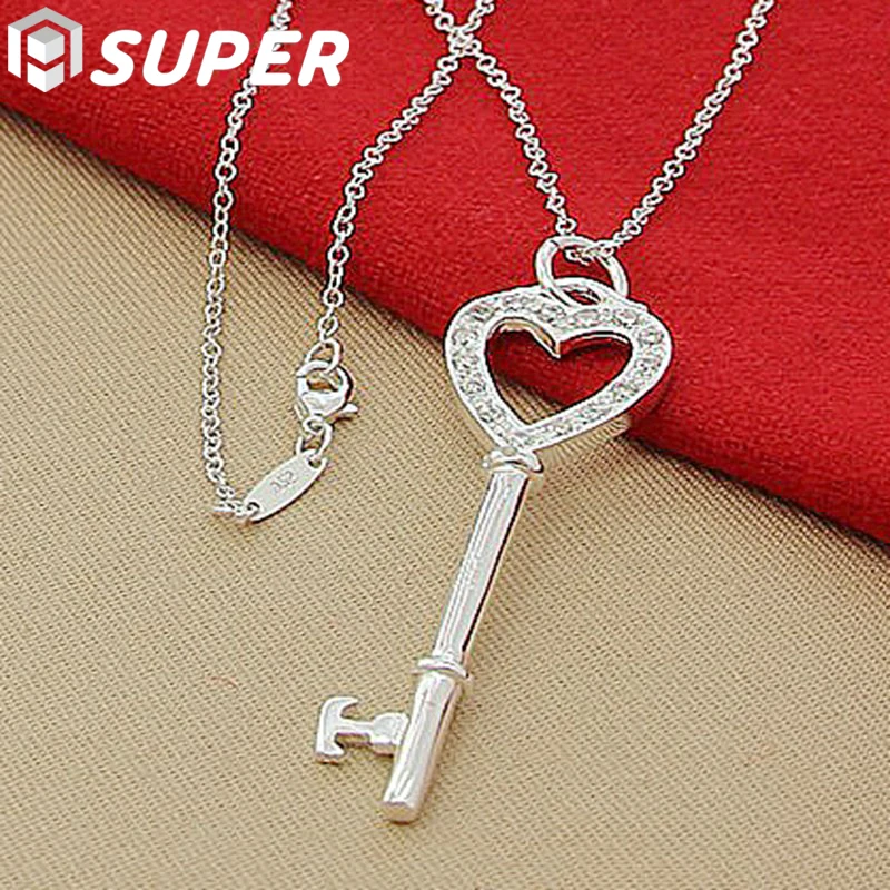 925 Sterling Silver 18-30 Inch Chain AAA Zircon Heart Key Pendant Necklace For Woman Fashion Wedding Engagement Jewelry
925 Sterling Silver 18-30 Inch Chain AAA Zircon Heart Key Pendant Necklace For Woman Fashion Wedding Engagement Jewelry