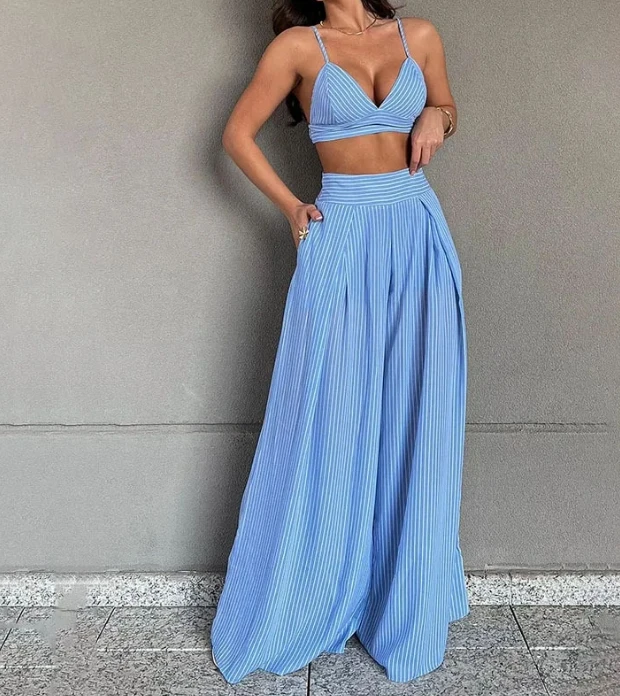 2024 Women's Sexy Spicy Girl Fashion Slim Fit Hanging Strap Bra Wide Leg Pants Set for Women
2024 Women's Sexy Spicy Girl Fashion Slim Fit Hanging Strap Bra Wide Leg Pants Set for Women