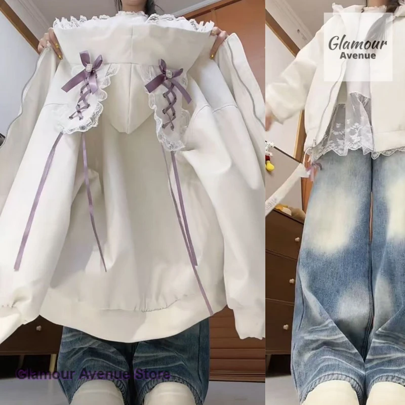 Korean lace rabbit ears hooded sweater coat women's spring and autumn new casual sweet cute little zipper cardigan casual coat
Korean lace rabbit ears hooded sweater coat women's spring and autumn new casual sweet cute little zipper cardigan casual coat