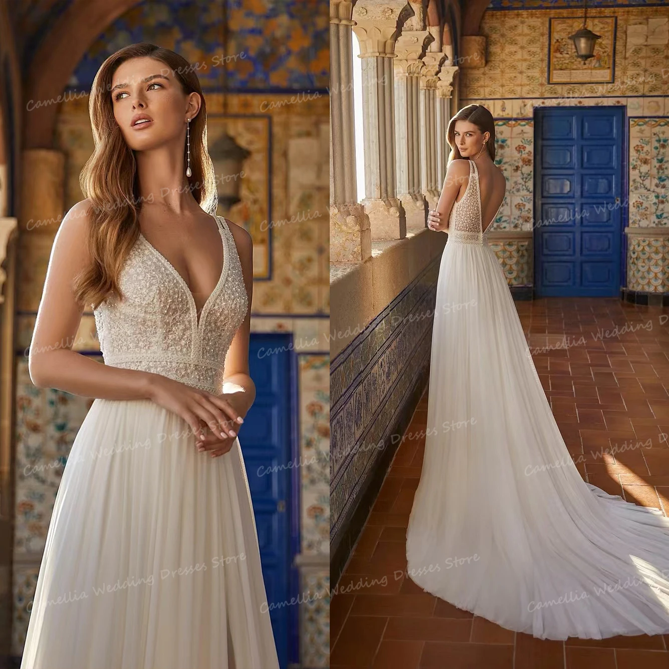 Classic Appliques V Neck Wedding Dresses A Line Sexy Sleeveless Women's Bridal Gowns Sweep Train Satin Formal Veatidos De Novia
Classic Appliques V Neck Wedding Dresses A Line Sexy Sleeveless Women's Bridal Gowns Sweep Train Satin Formal Veatidos De Novia
